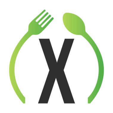 İlk Harf X Restoran Logo Tasarımı Kaşık ve Çatal Sembol Vektör Şablonu