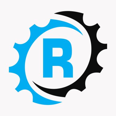 Baş harf R Gear Logo Tasarım Şablonu. İş ve Endüstriyel Kimlik Otomotiv Aracı Logosu