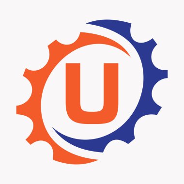 İlk Harf U-Gear Logo Tasarım Şablonu. İş ve Endüstriyel Kimlik Otomotiv Aracı Logosu