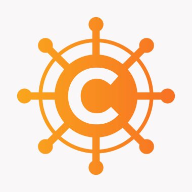 İlk harf C Yelkenli Logo Tasarım Vektör Şablonu Yönlendirme Gemisi Sembolü