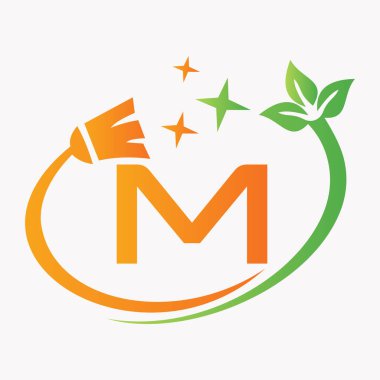 Temizlik Fırçası Simgesi Vektör Şablonuyla Monogram M Sembol Kavramı