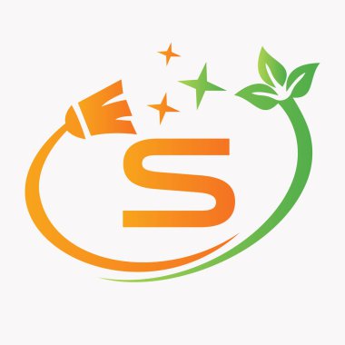 Temizlik Fırçası Simgesi Vektör Şablonu ile S Harfi Temizleme Simgesi Konsepti