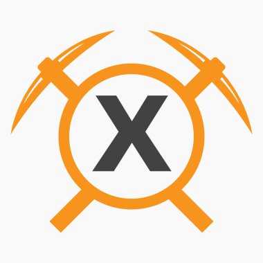 İlk Harf X Madencilik Lombine Kazma Sembol Vektörü Şablonu