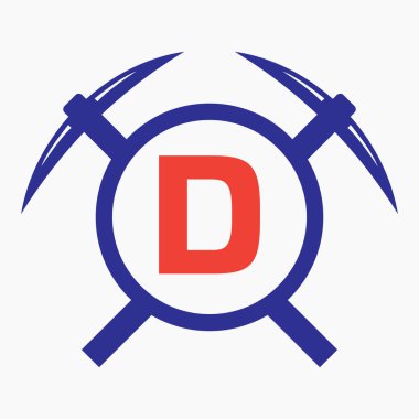 Başlangıç Harfi D Madencilik Lombine Kazma Sembol Vektörü Şablonu