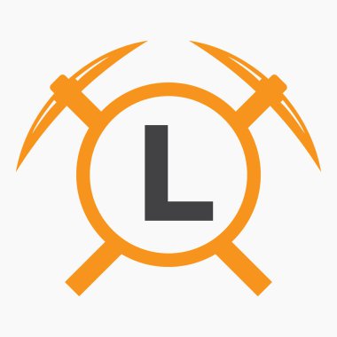 İlk Harf L Madencilik Lombine Kazma Sembol Vektörü Şablonu