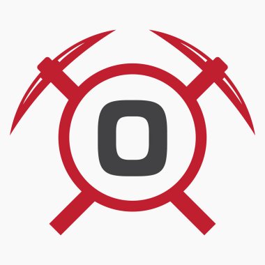 Başlangıç Harfi O Madencilik Lombini ile Kazma Sembol Vektörü Şablonu