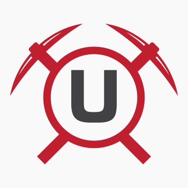 İlk Harf U Madencilik Lombine Kazma Sembol Vektörü Şablonu