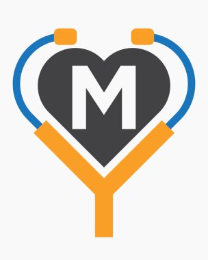 Stetoskop Sembollü M Harfi Tıbbi veya Doktor Logosu