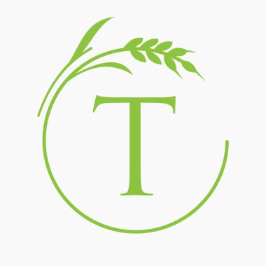 Harf T Fırın Logosu Grain Buğday Sembol Vektörü Şablonu Konsepti