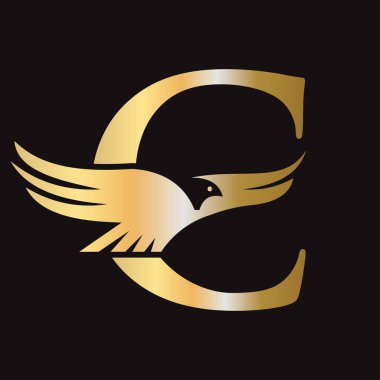 İlk harf C Uçan Kartal Logosu Hız Simgesi ve Ulaşım Sembol Vektörü İşareti