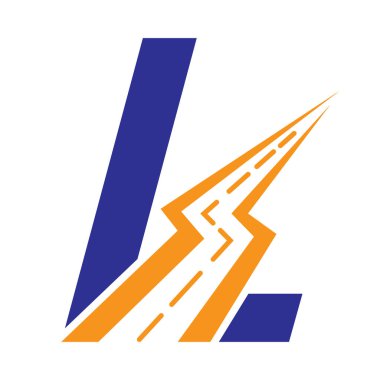 Taşımacılık ve Taşımacılık Sembol Vektörü İçin İlk Yol Logosu Tasarımı L harfi üzerinde