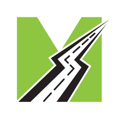 Taşımacılık ve Taşımacılık Sembol Vektörü İçin İlk Yol Logosu Tasarımı M harfi üzerinde