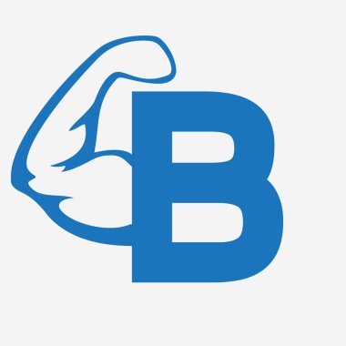 Beden Eğitimi ve Spor Logosu için Kas Kol Sembolü ile İlk Monogram Harfi B Güçlü Logo Kavramı