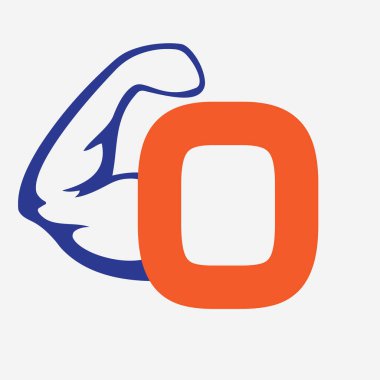 Beden Eğitimi ve Spor Logosu için Kas Kol Sembolü ile İlk Monogram Harfi: O Strong Logosu