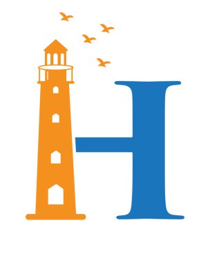 İlk Harf H Işık Evi Logo Tasarım Vektörü Şablonu