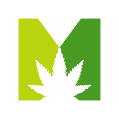 İlk harf M Cannabis Logo Tasarımı Tıbbi Marihuana Yaprak Sembolü