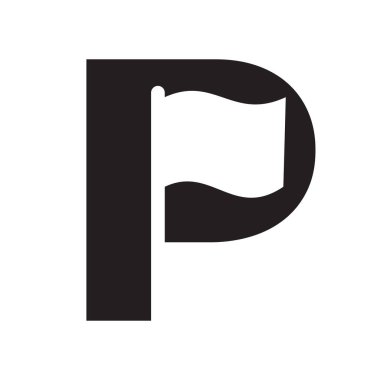 P harfli Golf Bayrağı Logosu Tasarımı, Spor Konsepti. Hedef Başarı Sembolü