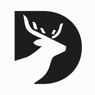 D Harfi Geyik Logosu Minimum Geyik Başı Sembol Vektörü Şablonu