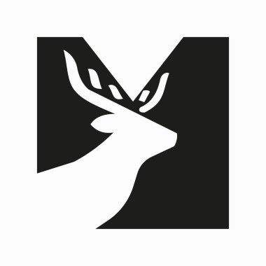 İlk Harf M Geyik Logosu Minimum Geyik Başı Sembol Vektörü Şablonu