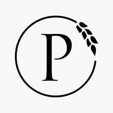 Harf P Fırın Logosu Grain Buğday Sembol Vektörü Şablonu