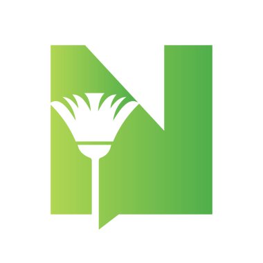 Temizlik Fırçası Sembol Vektörü ve Şablonu ile harf N üzerindeki minimal temizlik logosu