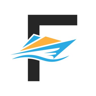 Sailor Sembol Vektör Şablonu için F Harfi Tekne Logosu Konsepti