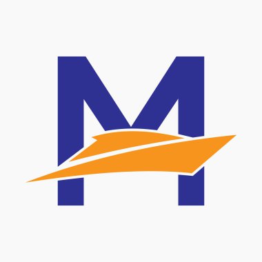 Denizci Sembol Vektör Şablonu için M Harfi Tekne Logosu Konsepti