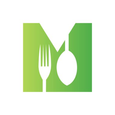 M harfinin ilk harfi Logo Tasarımı Çatal ve Kaşık Sembolü