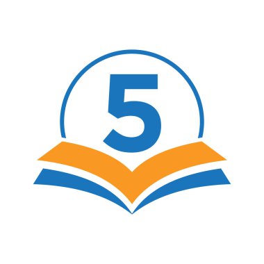Akademi ve Mezuniyet Logosu Şablonu için Kitap Sembolü içeren 5. Harfteki Eğitim Logosu