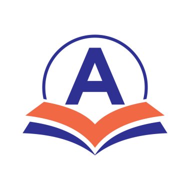 Akademi ve Mezuniyet Logosu Şablonu için Kitap Sembolü içeren A Harfi üzerindeki Eğitim Logosu