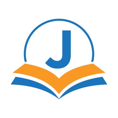 Akademi ve Mezuniyet Logosu Şablonu için Kitap Sembolü içeren J harfi üzerindeki eğitim logosu