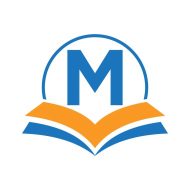 Akademi ve Mezuniyet Logosu Şablonu için Kitap Sembolü içeren M harfi üzerindeki eğitim logosu