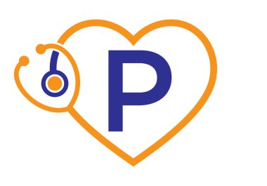 Kalp ve steteskop sembollü P Tıbbi Logosu Sağlık ve Sağlık İşareti