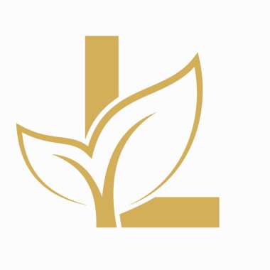 Çevreye Dost ve Organik Sembol Vektörü Şablonu İçin İlk Harf L Yaprak Logosu Konsepti