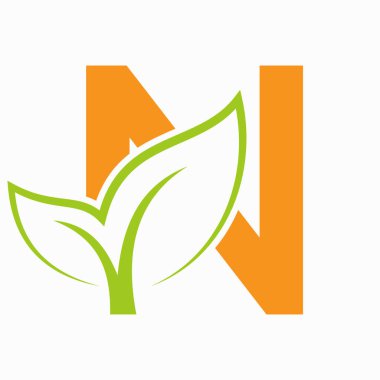 Çevre dostu ve organik sembol vektörü şablonu için ilk harf N Yaprak Logosu Kavramı