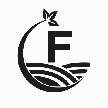 İlk harf F Tarım ve Tarım Logosu Alan ve Yaprak Sembolü ile Birleştiriliyor
