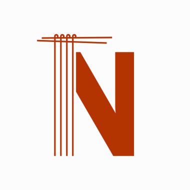 Noodles Logo Tasarımı Konsepti Erişte ve Yapıştırma Simgesi Vektör Şablonu