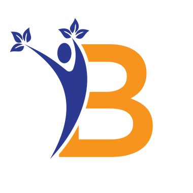 B harfi sağlık logosu İnsan ve Yaprak Sembolü Biyoloji işareti