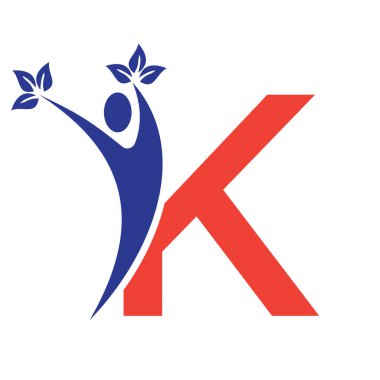 K harfi Sağlık Logosu İnsan ve Yaprak Sembolü Biyoloji işareti