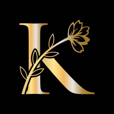 K Harfi Çiçek Sembollü Logo Tasarımı Lüks, Moda, Butik Tabelası