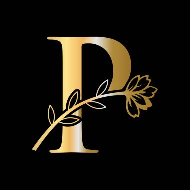 P Harfi Çiçek Sembollü Logo Tasarımı Konsepti Lüks, Moda, Butik Tabelası