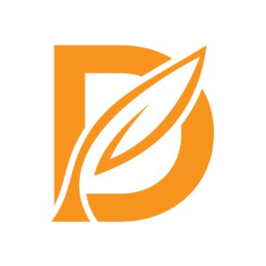 Baş harf D Yaprak Logosu Tasarımı. Ekoloji Sembol Vektör Şablonu