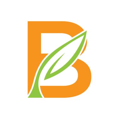 Baş harf B Yaprak Logosu Tasarımı. Ekoloji Sembol Vektör Şablonu