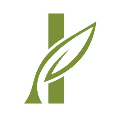 İlk Harf I Yaprak Logosu Tasarımı. Ekoloji Sembol Vektör Şablonu