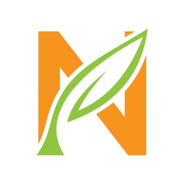 İlk Harf ve Yaprak Logosu Tasarımı. Ekoloji Sembol Vektör Şablonu