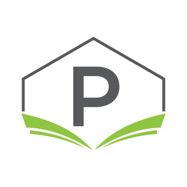 P harfi üzerinde Eğitim Logosu Açık Kitap Simgesi Konsepti