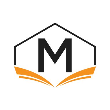 M harfi üzerinde eğitim logosu Açık Kitap Simgesi ile kavramı