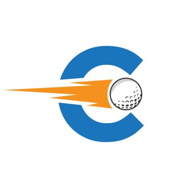 İlk harf C Golf Logosu Hız Simgesi Tasarımı. Hokey Spor Akademisi İşareti, Kulüp Sembolü