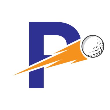 P harfi Golf Logosu Hız Simgesi Tasarımı. Hokey Spor Akademisi İşareti, Kulüp Sembolü