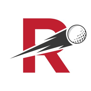 Hız Simgesi ile R harfli Golf Logosu Tasarımı. Hokey Spor Akademisi İşareti, Kulüp Sembolü